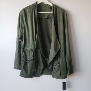 Blanknyc women's faux suede draped olive jacket size XS long sleeve